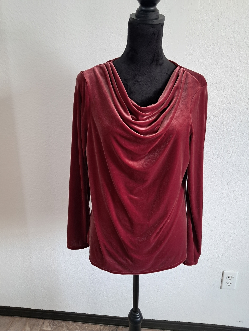 J Jill Velvet Drape Neck Blouse Burgundy Flare Sleeve Romantic Whimsigoth